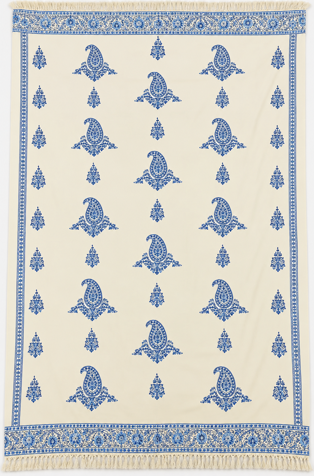 Cream Blue Embroidered Dhanak 3 Piece Suit